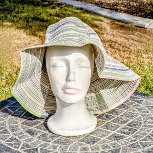 Large Brim Adult Multicolored Striped Polyester Blend Sun Hat Women’s L-XL New